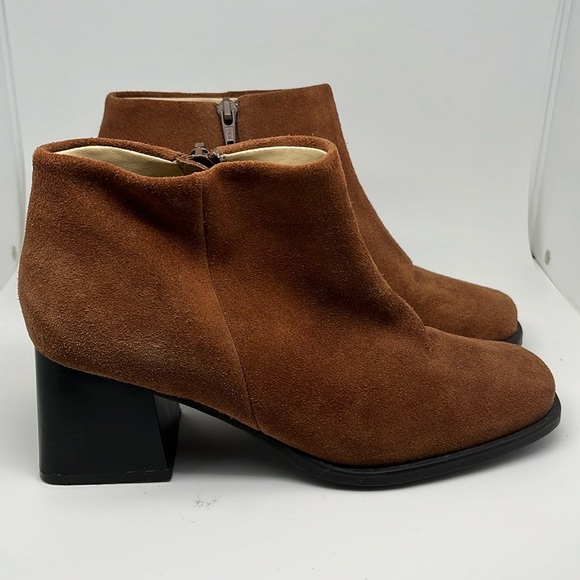 Pazzo‎ Suede Leather Brown Nutmeg Block Heel Boots Booties Size 8M - Picture 1 of 8